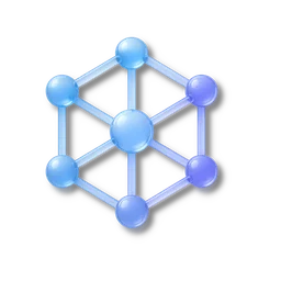 Abstraktes Netzwerkdiagramm mit verbundenen blauen und violetten Kugeln auf dunklem Hintergrund.